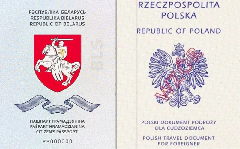 Паспорт Новой Беларуси и Польский проездной документ. Источник: ОПК / Dziennik Ustaw Rzeczypospolitej Polskiej / MOST